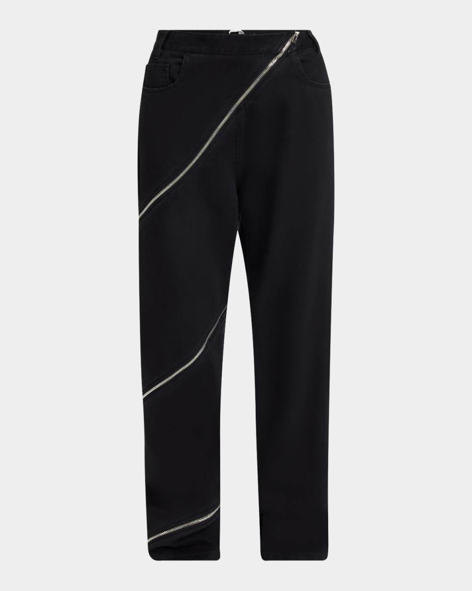 Zipper Spiral Straight-Leg Pants